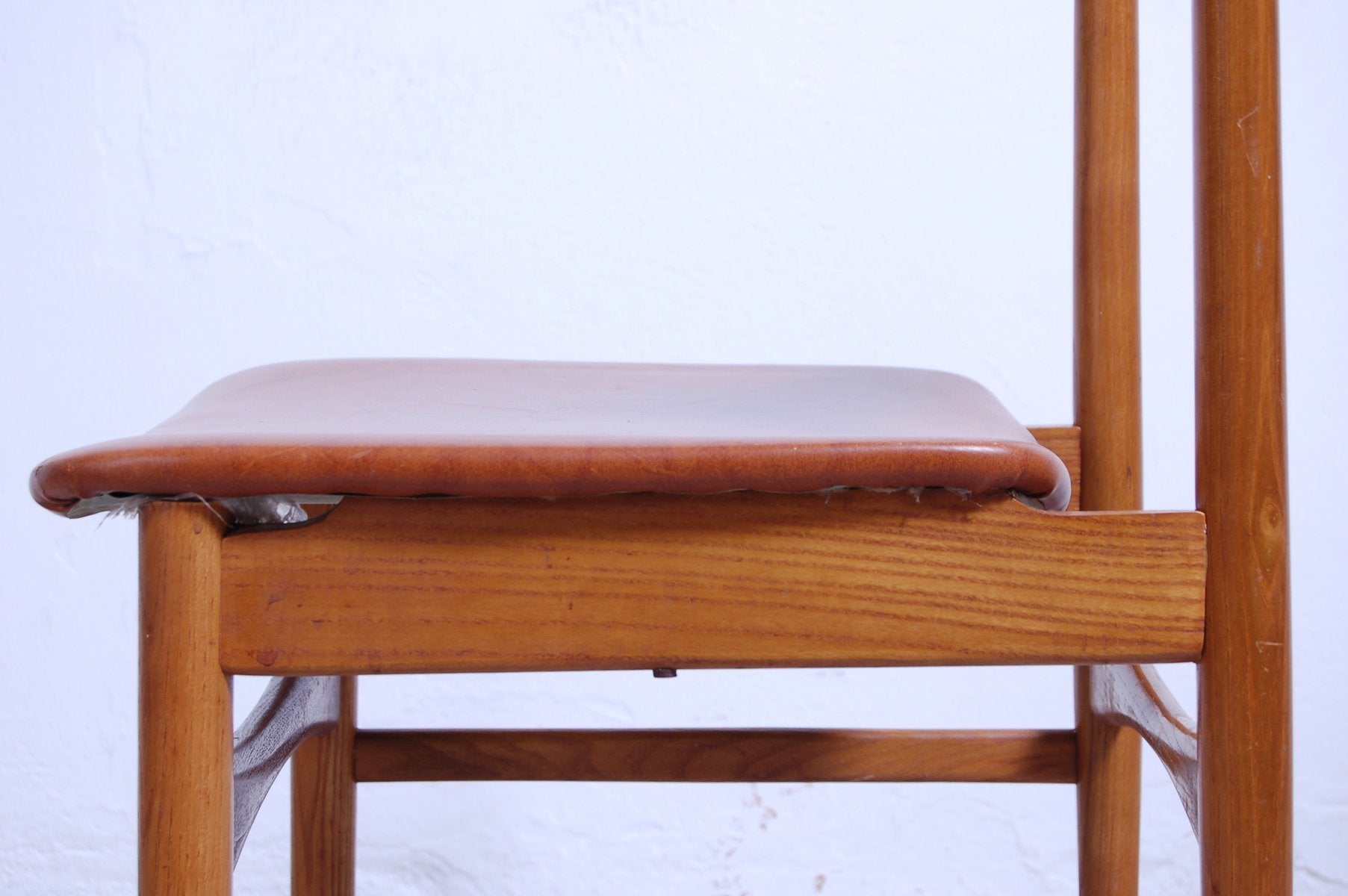 Design Chair With Brown Leather Seat, 1950s