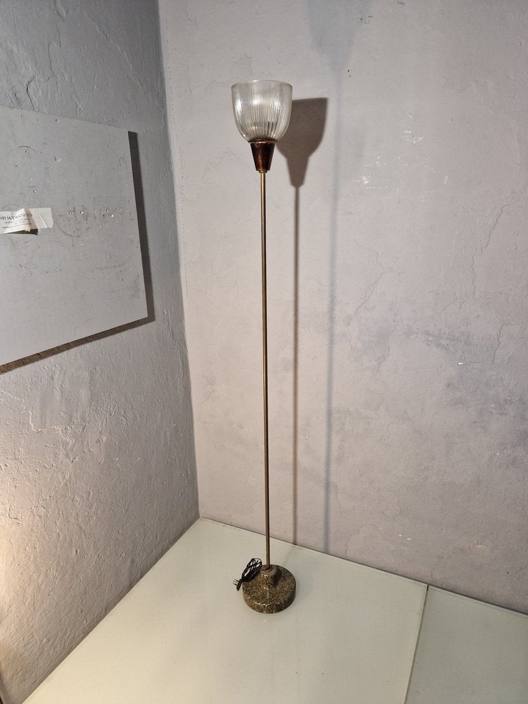 Design Floor Lamp Model LTE6 with Copper Open Glass Cup Marble Base by Ignazio Gardella for Azucena, 1950s