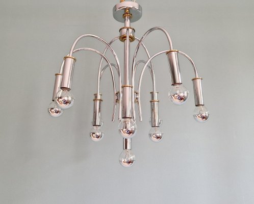 Designer Chandelier in Chrome Metal and Brass from Schröder & Co, 1970s-FAX-2040535