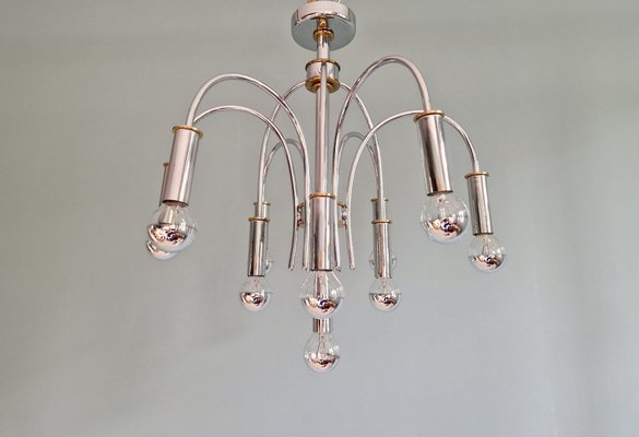 Designer Chandelier in Chrome Metal and Brass from Schröder & Co, 1970s-FAX-2040535