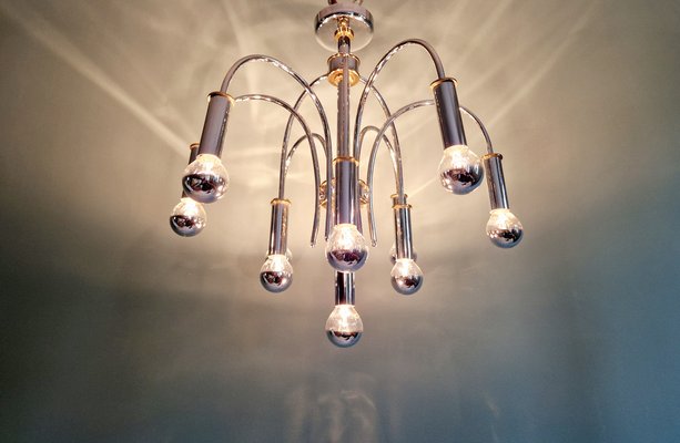 Designer Chandelier in Chrome Metal and Brass from Schröder & Co, 1970s-FAX-2040535