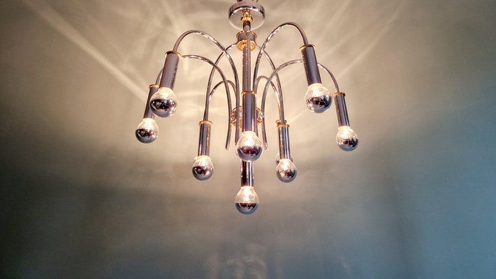 Designer Chandelier in Chrome Metal and Brass from Schröder & Co, 1970s-FAX-2040535