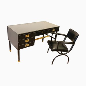 Desk and Armchair by Jacques Adnet, 1950s, Set of 2-YXM-896897