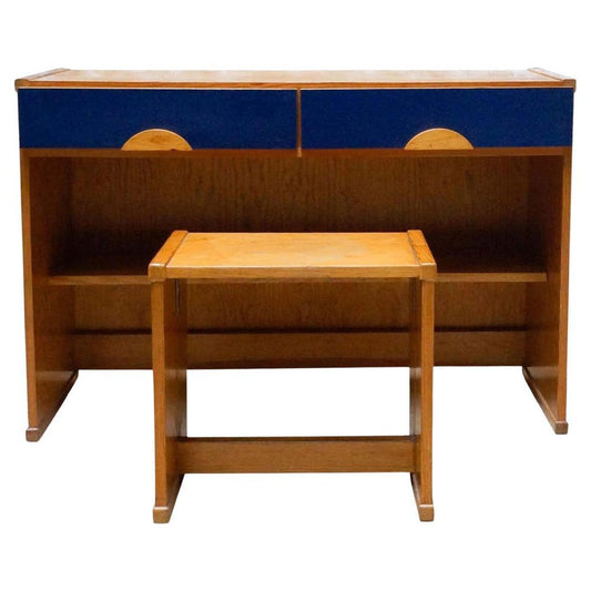 Desk and Stool in Wood by Jordi Vilanova, 1960s, Set of 2