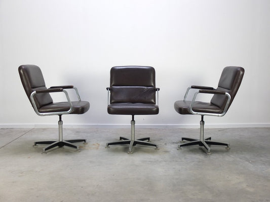 Desk Chairs in Brown Leather by Hein Salomonsen for AP Originals, 1970s, Set of 3