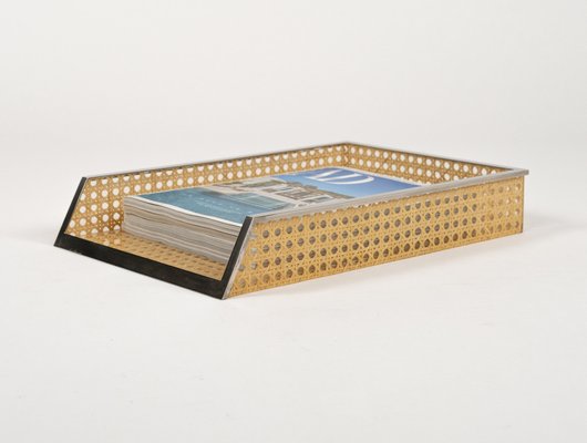 Desk Document Holder in Acrylic Glass, Rattan & Steel in the style of Christian Dior, Italy, 1970s-LYQ-2041612