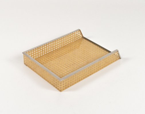 Desk Document Holder in Acrylic Glass, Rattan & Steel in the style of Christian Dior, Italy, 1970s-LYQ-2041612