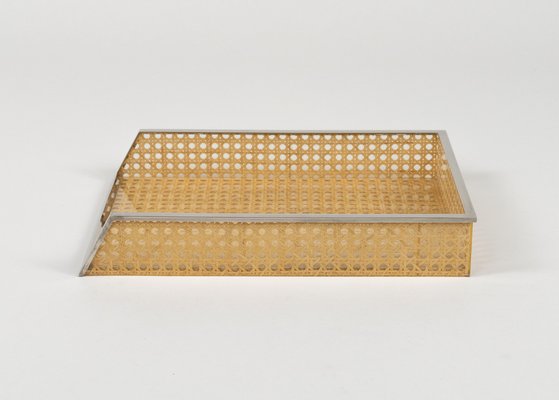 Desk Document Holder in Acrylic Glass, Rattan & Steel in the style of Christian Dior, Italy, 1970s-LYQ-2041612