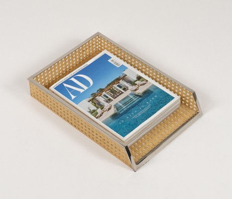 Desk Document Holder in Acrylic Glass, Rattan & Steel in the style of Christian Dior, Italy, 1970s-LYQ-2041612