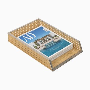 Desk Document Holder in Acrylic Glass, Rattan & Steel in the style of Christian Dior, Italy, 1970s-LYQ-2041612