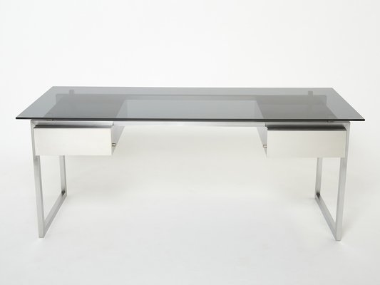 Desk in Brushed Steel and Smoked Glass by Patrice Maffei for Kappa, 1970-YJA-1353015