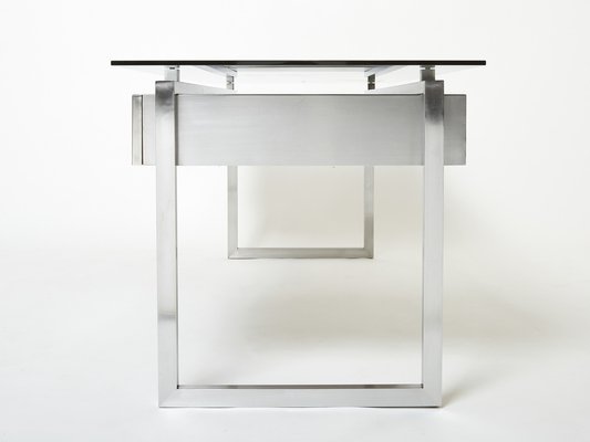 Desk in Brushed Steel and Smoked Glass by Patrice Maffei for Kappa, 1970-YJA-1353015