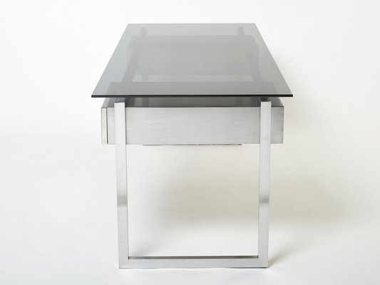 Desk in Brushed Steel and Smoked Glass by Patrice Maffei for Kappa, 1970-YJA-1353015