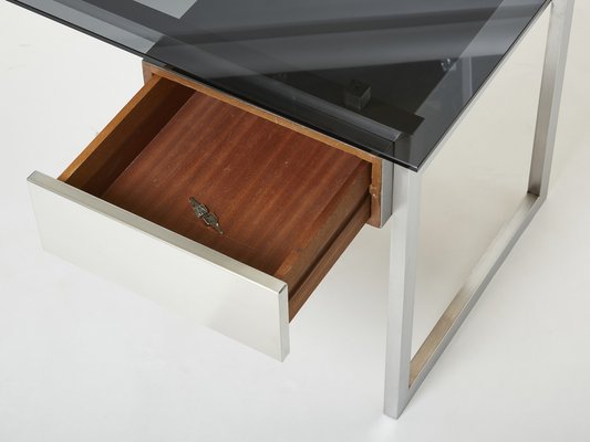 Desk in Brushed Steel and Smoked Glass by Patrice Maffei for Kappa, 1970-YJA-1353015