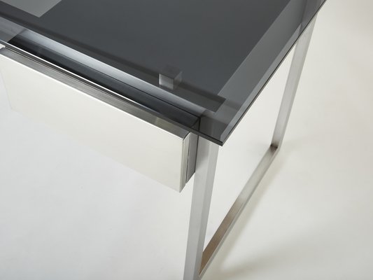 Desk in Brushed Steel and Smoked Glass by Patrice Maffei for Kappa, 1970-YJA-1353015