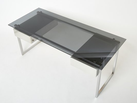 Desk in Brushed Steel and Smoked Glass by Patrice Maffei for Kappa, 1970-YJA-1353015