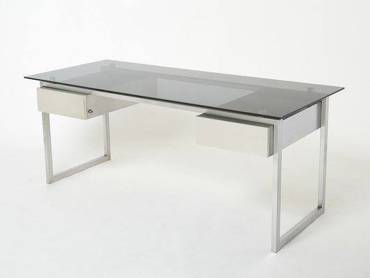 Desk in Brushed Steel and Smoked Glass by Patrice Maffei for Kappa, 1970-YJA-1353015