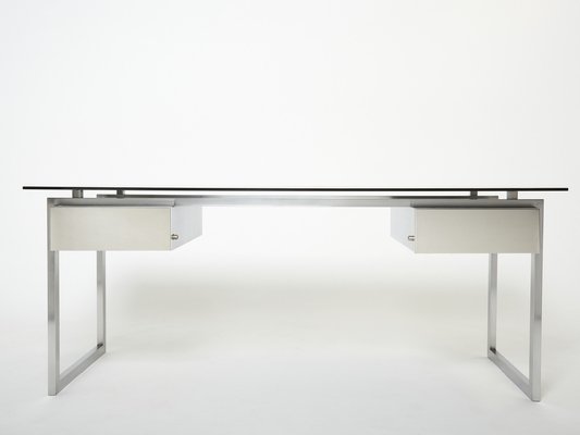 Desk in Brushed Steel and Smoked Glass by Patrice Maffei for Kappa, 1970-YJA-1353015