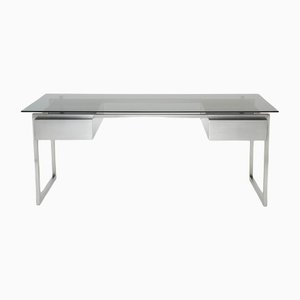 Desk in Brushed Steel and Smoked Glass by Patrice Maffei for Kappa, 1970-YJA-1353015