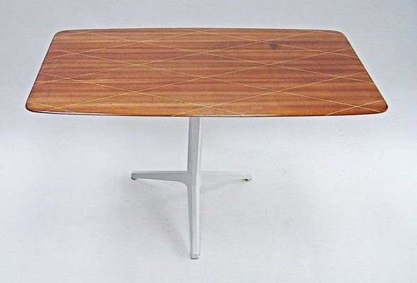 Desk in Mahogany Veneer with Maple Marquetry & Aluminum Tripod Base-EP-1779609