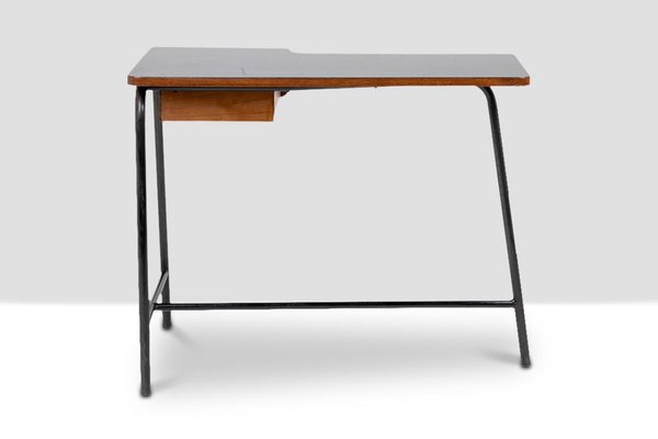 Desk in Oak and Black Metal by Jacques Hitier for MBO, 1951-CEJ-1761310