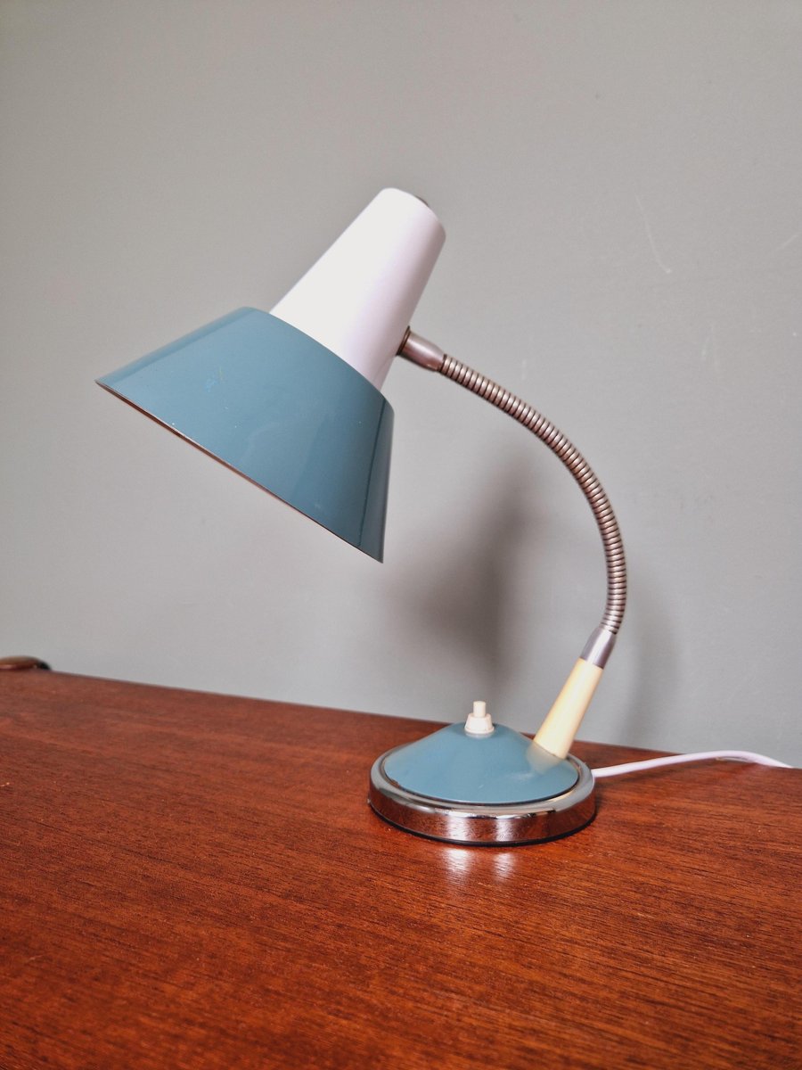 Desk Lamp in Blue and White Lacquered Metal, 1960s