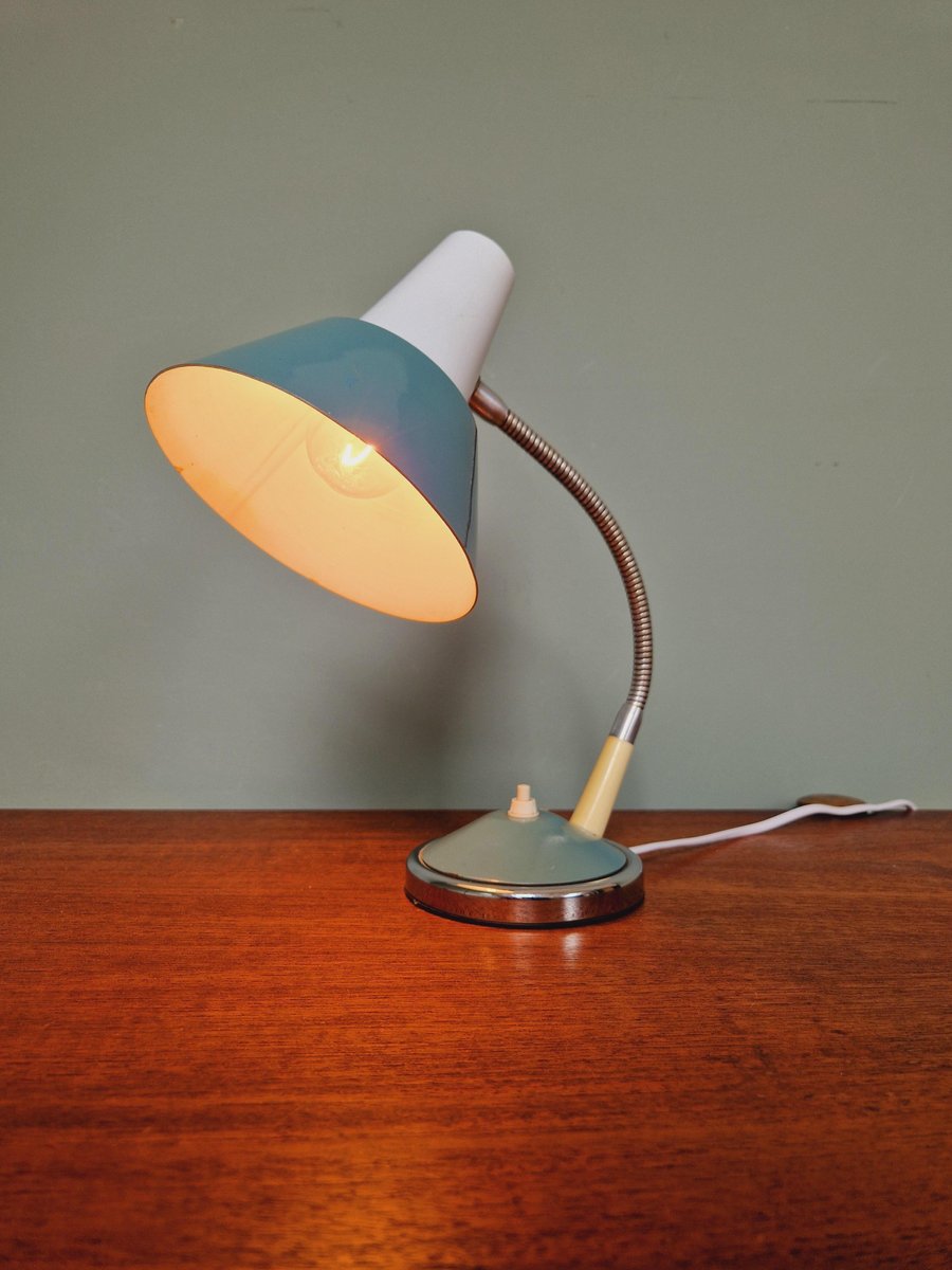 Desk Lamp in Blue and White Lacquered Metal, 1960s