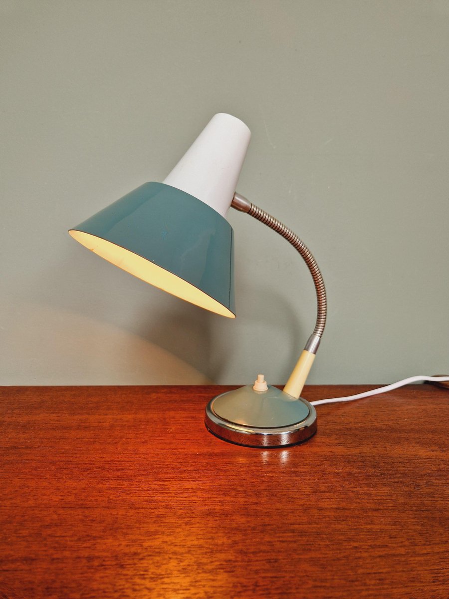 Desk Lamp in Blue and White Lacquered Metal, 1960s