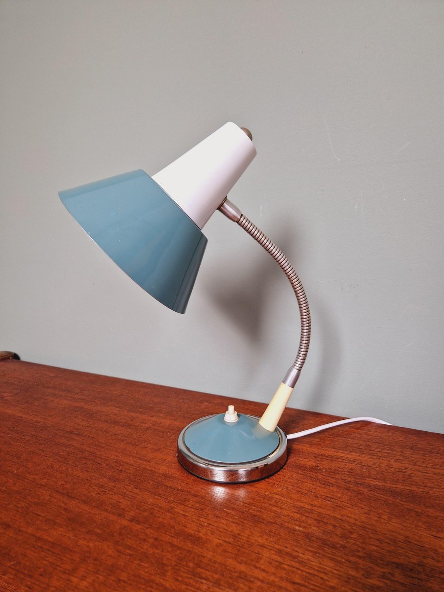 Desk Lamp in Blue and White Lacquered Metal, 1960s