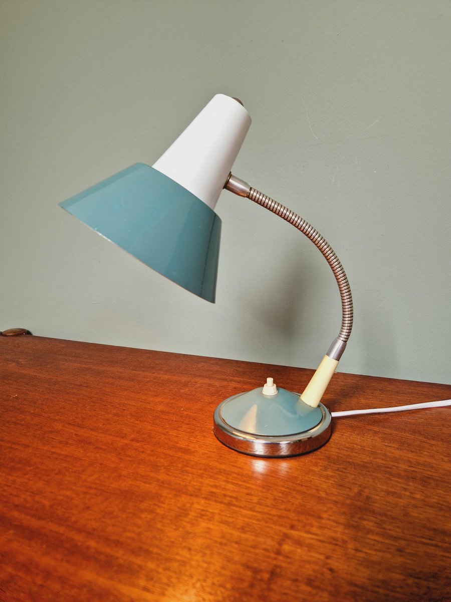 Desk Lamp in Blue and White Lacquered Metal, 1960s