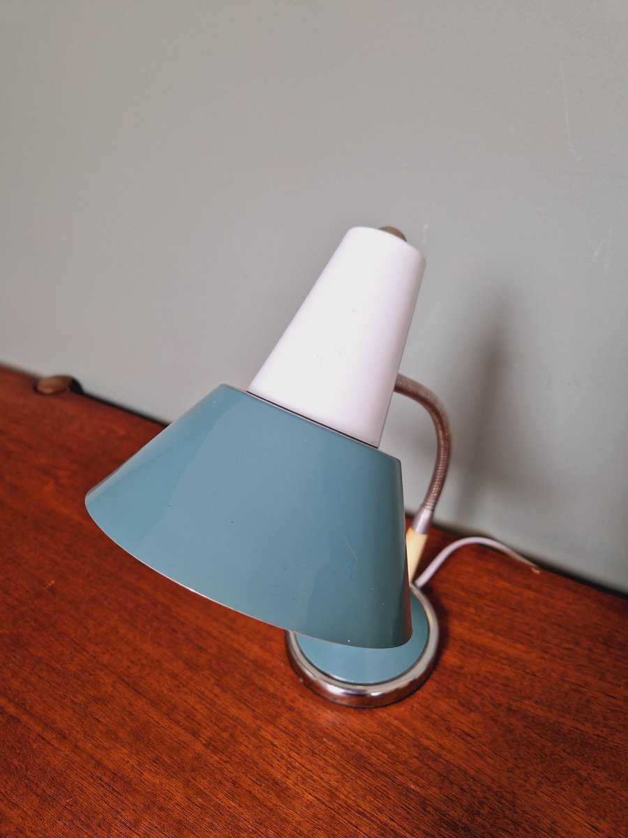 Desk Lamp in Blue and White Lacquered Metal, 1960s