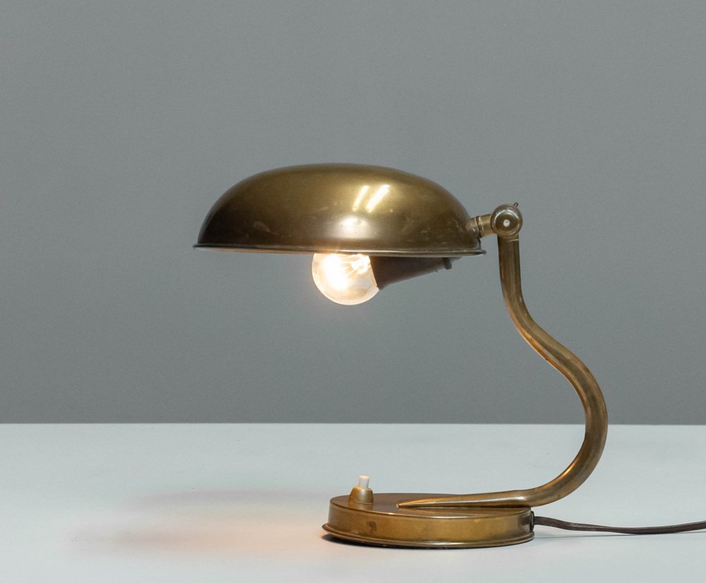 Desk Lamp with Adjustable Shade in Brass attributed to Asea, 1940s