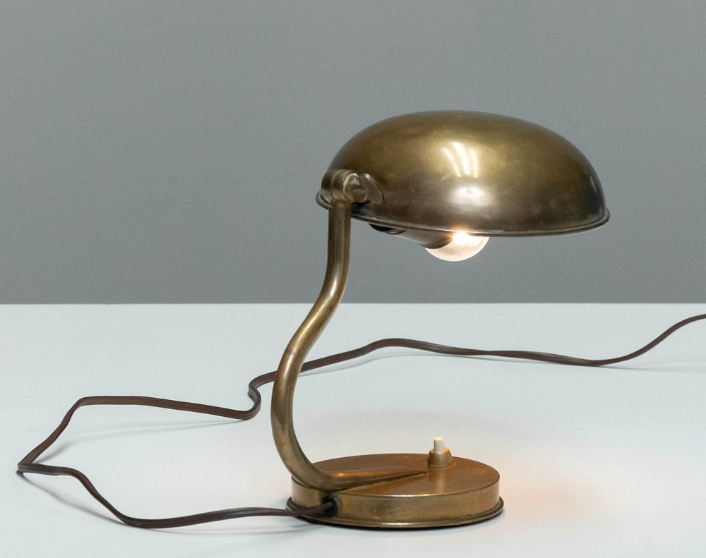 Desk Lamp with Adjustable Shade in Brass attributed to Asea, 1940s