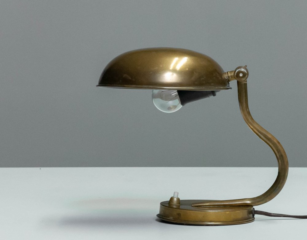 Desk Lamp with Adjustable Shade in Brass attributed to Asea, 1940s