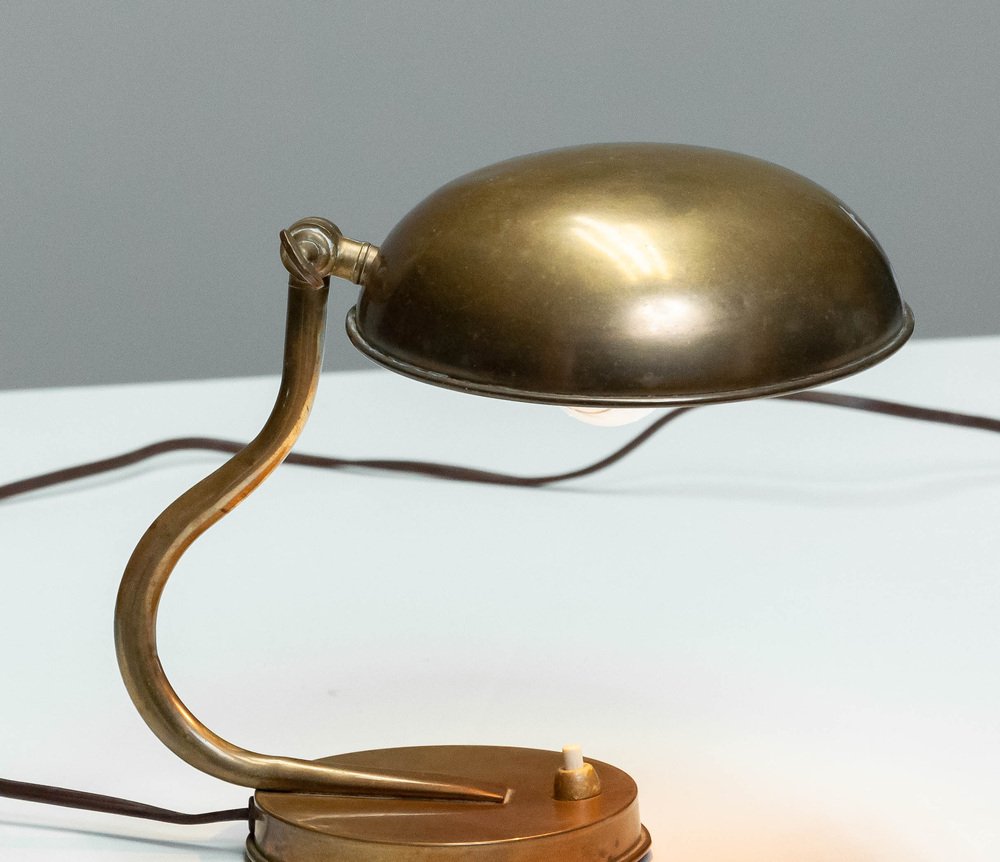 Desk Lamp with Adjustable Shade in Brass attributed to Asea, 1940s