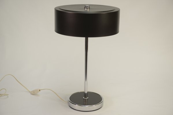 Desk Lamp with Chrome Metal, Black Lacquered Lampshade, 1970s-NEN-2020240