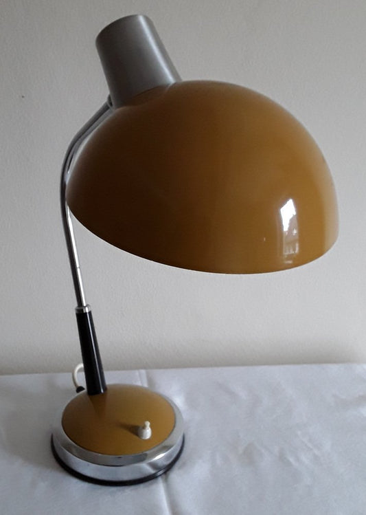 Desk Lamp with Chrome-Plated Metal Parts on Black Plastic Base with Metal Shade, 1980s