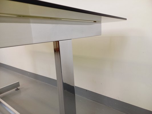 Desk or Dining Table in Smoked Glass and Chrome Metal, 1970s-AHO-1811781