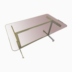 Desk or Dining Table in Smoked Glass and Chrome Metal, 1970s-AHO-1811781