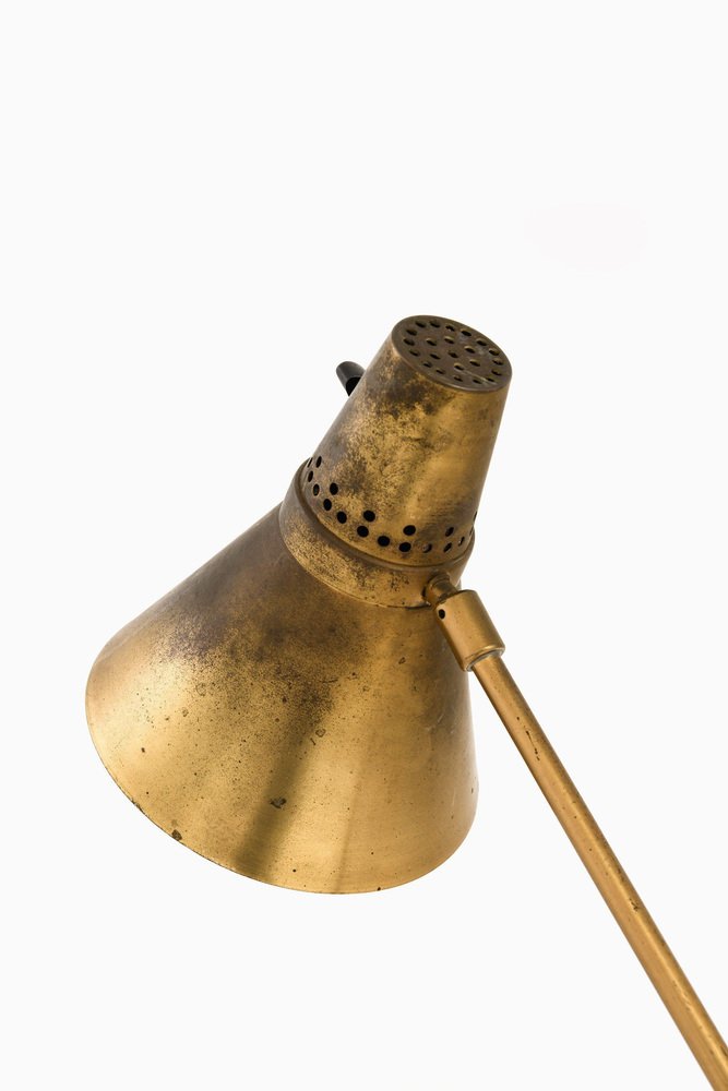 Desk / Table Lamp in Brass and Leather, 1950s