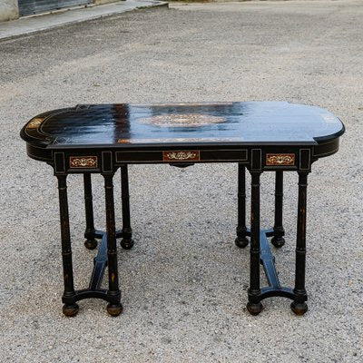 Desk Table with Inlaid Ebony and Stained Wood-RAQ-2033395