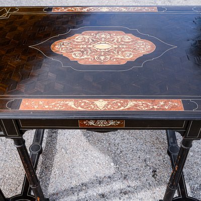 Desk Table with Inlaid Ebony and Stained Wood-RAQ-2033395