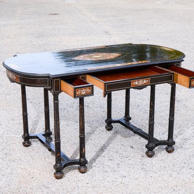 Desk Table with Inlaid Ebony and Stained Wood-RAQ-2033395