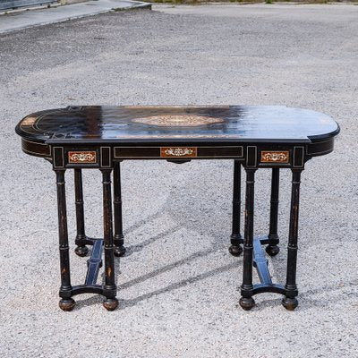 Desk Table with Inlaid Ebony and Stained Wood-RAQ-2033395