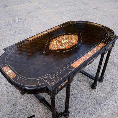 Desk Table with Inlaid Ebony and Stained Wood-RAQ-2033395