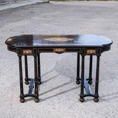 Desk Table with Inlaid Ebony and Stained Wood-RAQ-2033395