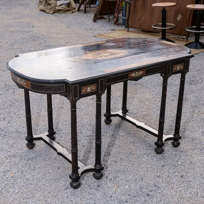 Desk Table with Inlaid Ebony and Stained Wood-RAQ-2033395