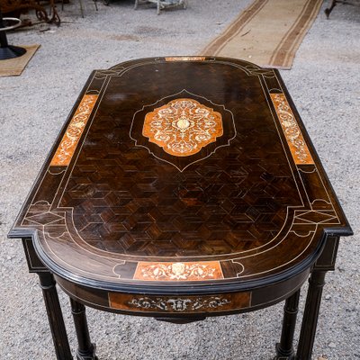 Desk Table with Inlaid Ebony and Stained Wood-RAQ-2033395