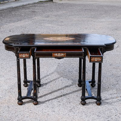 Desk Table with Inlaid Ebony and Stained Wood-RAQ-2033395