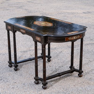 Desk Table with Inlaid Ebony and Stained Wood-RAQ-2033395